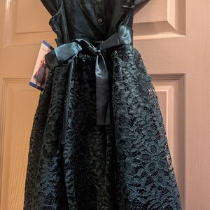 Jona Michelle Teal Lace Dress with Satin Bow Size 7 Brand New !!